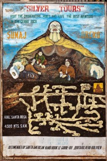 A colourful poster advertising a mountain tour in the Cerro Rico, poster of the silver mountain