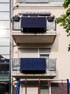 Balcony power stations on an apartment block in Düsseldorf, Germany