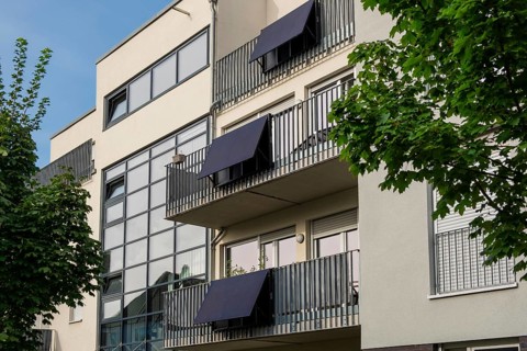 Balcony power stations on an apartment block in Düsseldorf, Germany