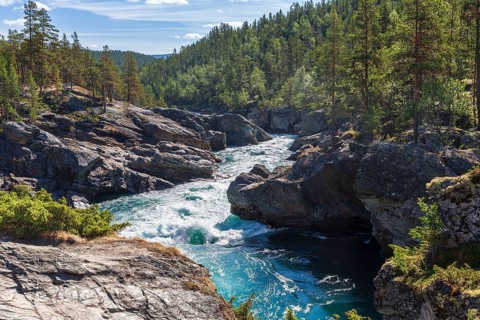Ridderspranget, gorge in the river Sjoa, Jotunheimen mountains, Randsverk, Innlandet, Norway