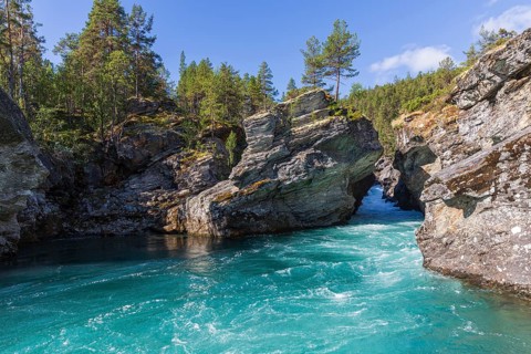 Ridderspranget, gorge in the river Sjoa, Jotunheimen mountains, Randsverk, Innlandet, Norway
