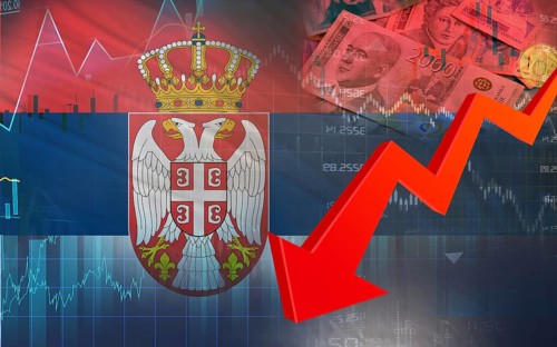 Concept of Serbia financial fall. Serbia financial decline on a market chart