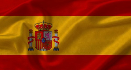 Close up of flag of Spain with cloth texture. Spain flag with fabric texture waving