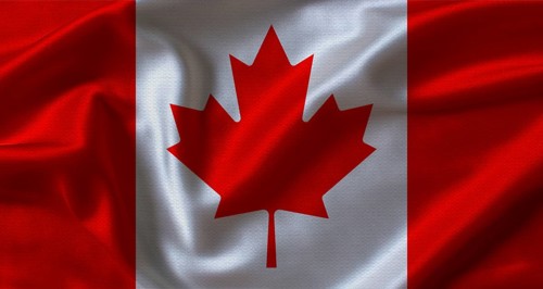 Close up of flag of Canada with cloth texture. Canada flag with fabric texture waving