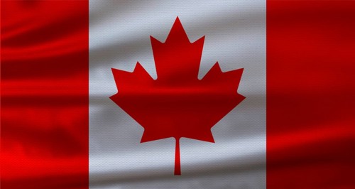 Canada flag with fabric texture waving. Close up of flag of Canada with cloth texture
