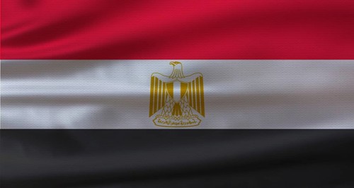 Egypt flag with fabric texture waving. Close up of flag of Egypt with cloth texture