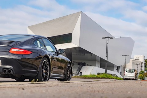 Porsche Museum Stuttgart, rear view. Sports car from Porsche. Zuffenhausen, Stuttgart,