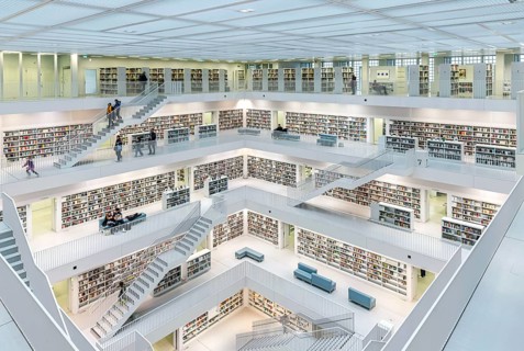 Stuttgart City Library at Mailänder Platz, interior view. Europaviertel Stuttgart. Stuttgart,
