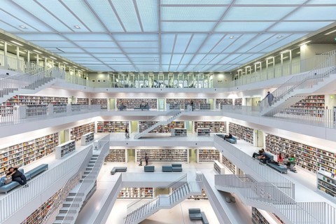 Stuttgart City Library at Mailänder Platz, interior view. Europaviertel Stuttgart. Stuttgart,