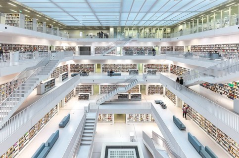 Stuttgart City Library at Mailänder Platz, interior view. Europaviertel Stuttgart. Stuttgart,