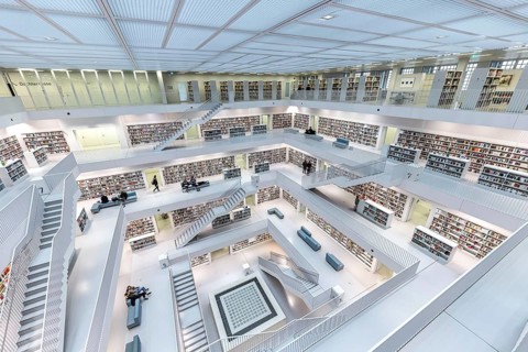 Stuttgart City Library at Mailänder Platz, interior view. Europaviertel Stuttgart. Stuttgart,
