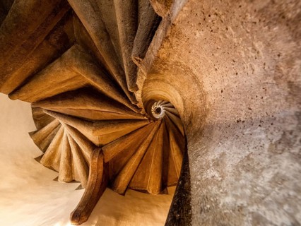 Graz, spiral staircase, double spiral staircase, stone, asymmetrical, abstract, pattern, lines,