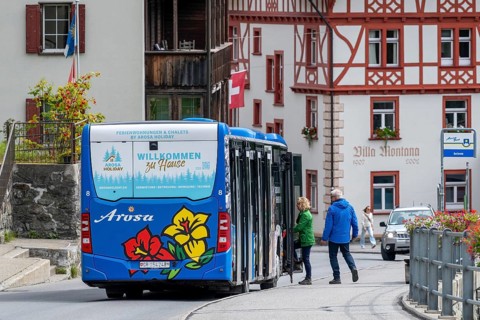 Bus stop Arosa Bus, Arosa, Graubünden, Switzerland