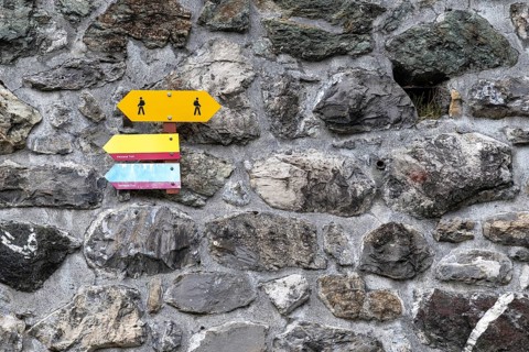 Signpost hiking trail, Arosa, Graubünden, Switzerland