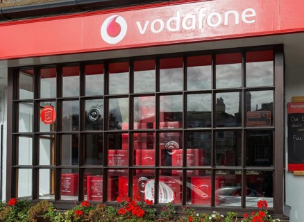 Shopfront of Vodafone phone shop, Marlborough, Wiltshire, England, UK