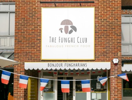The Funghi Club bistro restaurant, Fabulous French Food, Marlborough, Wiltshire, England, UK