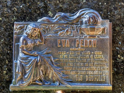 Plaque at the grave of Eva Peron, Recoleta cemetery, Buenos Aires, capital of Argentina