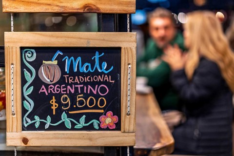 Advertising board for Chorypan, market hall of San Telmo, Buenos Aires, capital of Argentina
