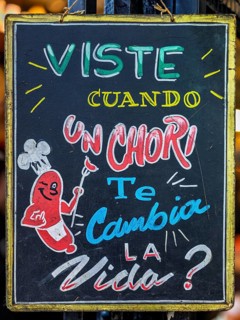 Advertising board for Chorypan, market hall of San Telmo, Buenos Aires, capital of Argentina