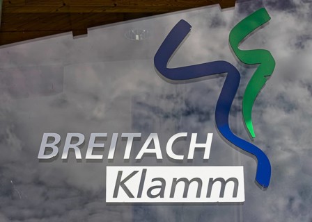 Logo and information board of the Breitachklamm, Breitachklamm near Oberstdorf, the deepest rocky