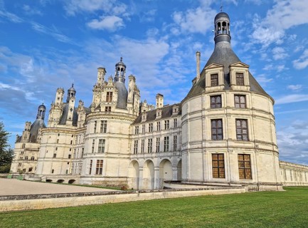Chateau de Chambord architectural details. Majestic medieval castle in France. Iconic French