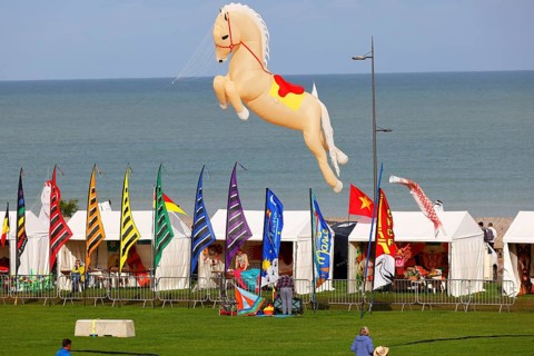 Kite festival on the beach, International Kite Festival, Dieppe, Normandy, France