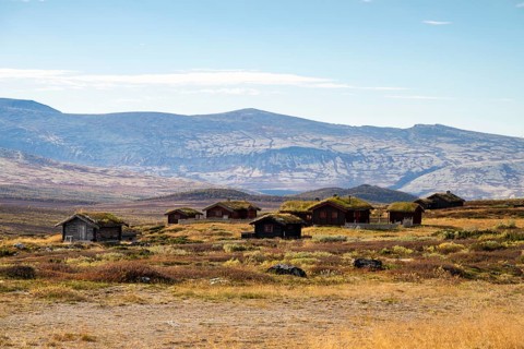 Cabins in the fells, Grimsdalen, Rondane, Dovre, Norway