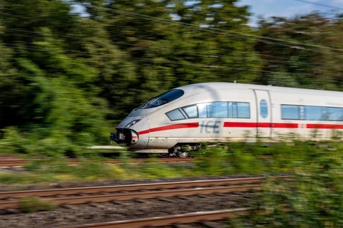 Train traffic on one of the busiest railway lines in Germany, ICE train between Duisburg and