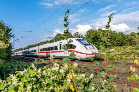 Train traffic on one of the busiest railway lines in Germany, ICE train between Duisburg and