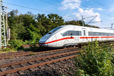 Train traffic on one of the busiest railway lines in Germany, ICE train between Duisburg and