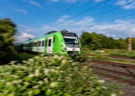 Train traffic on one of the busiest railway lines in Germany, regional traffic, S-Bahn S1, train
