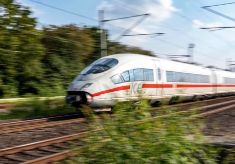 Train traffic on one of the busiest railway lines in Germany, ICE train between Duisburg and