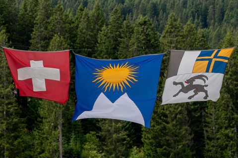 Flags Switzerland, Arosa, Graubünden, Arosa, Graubünden, Switzerland