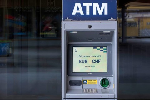 ATM machine euro against Swiss francs, Arosa, Graubünden, Switzerland