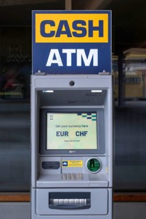 ATM machine euro against Swiss francs, Arosa, Graubünden, Switzerland
