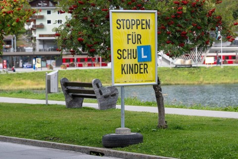Advertising poster Stop for schoolchildren, Arosa, Graubünden, Switzerland
