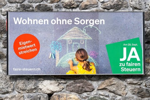 Advertising poster Living without worries, cancellation of own rental value, Arosa, Graubünden,
