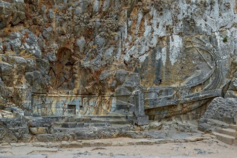 Relief of a warship (Triemiolia) at the foot of the Acropolis of Lindos, Acropolis, Lindos, Rhodes,