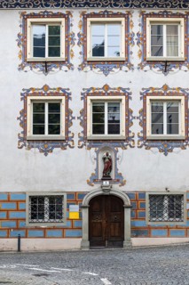 Historic building, façade with painting, St Nicholas Cathedral Parish, Feldkirch, Vorarlberg,