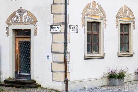 Palais Lichtenstein, historic building, facade with painting, Herrengasse, Feldkirch, Vorarlberg,