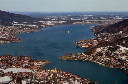 Tegernsee with surrounding villages, Rottach-Egern in the foreground