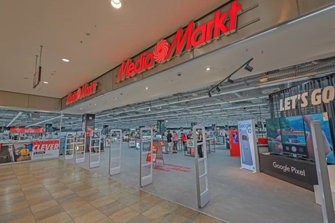 Entrance to Media-Markt in Forum Allgäu, Kempten, Allgäu, Swabia, Germany