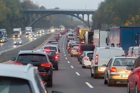 Dusky road scenery on a highway in Germany at autumn time