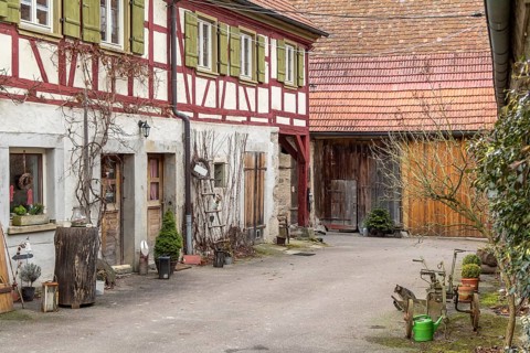 Rural impression at a small village named Oberregenbach near Langenburg in Hohenlohe, a area in