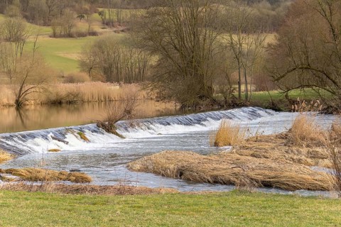 Rural impression at the Jagst river near a small village named Oberregenbach near Langenburg in
