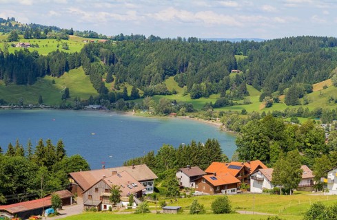 Scenery around the Grosser Alpsee, a lake near Immenstadt in Bavaria, Germany