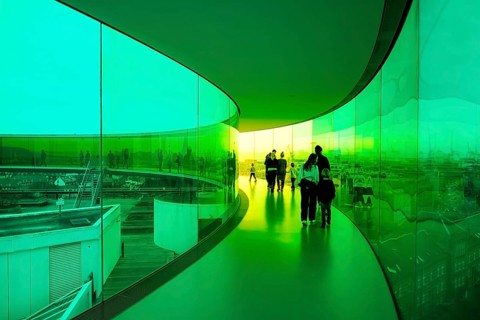 The ARoS Aarhus Art Museum with its distinctive Rainbow Panorama permanent art installation, in