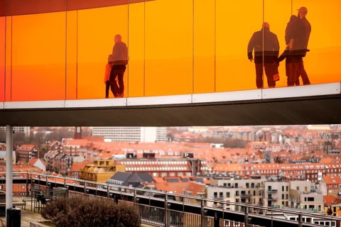 The ARoS Aarhus Art Museum with its distinctive Rainbow Panorama permanent art installation, in