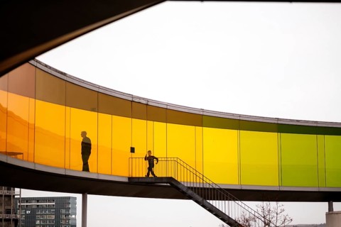 The ARoS Aarhus Art Museum with its distinctive Rainbow Panorama permanent art installation, in