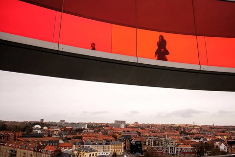 The ARoS Aarhus Art Museum with its distinctive Rainbow Panorama permanent art installation, in